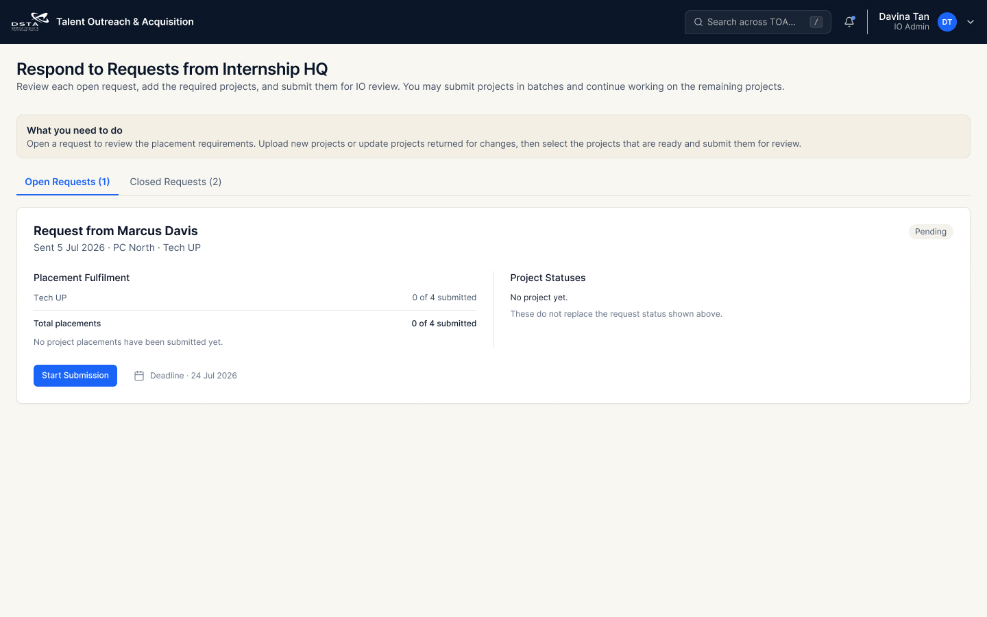 Option 1 with a full-width request card
