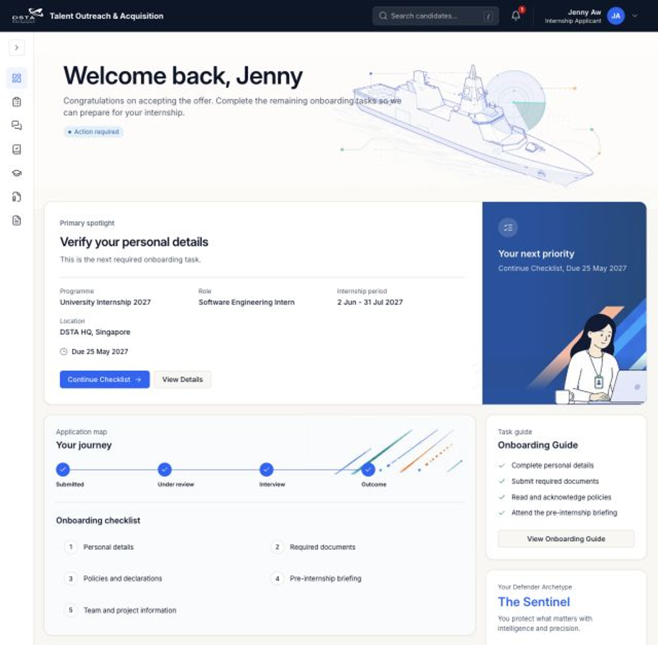 Dashboard showing onboarding action required